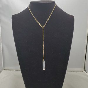 Charming Charlie crystal point, gold chain Y-necklace lariat